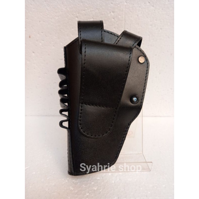 Holster sarung pistol pinggang revolver kulit asli hitam