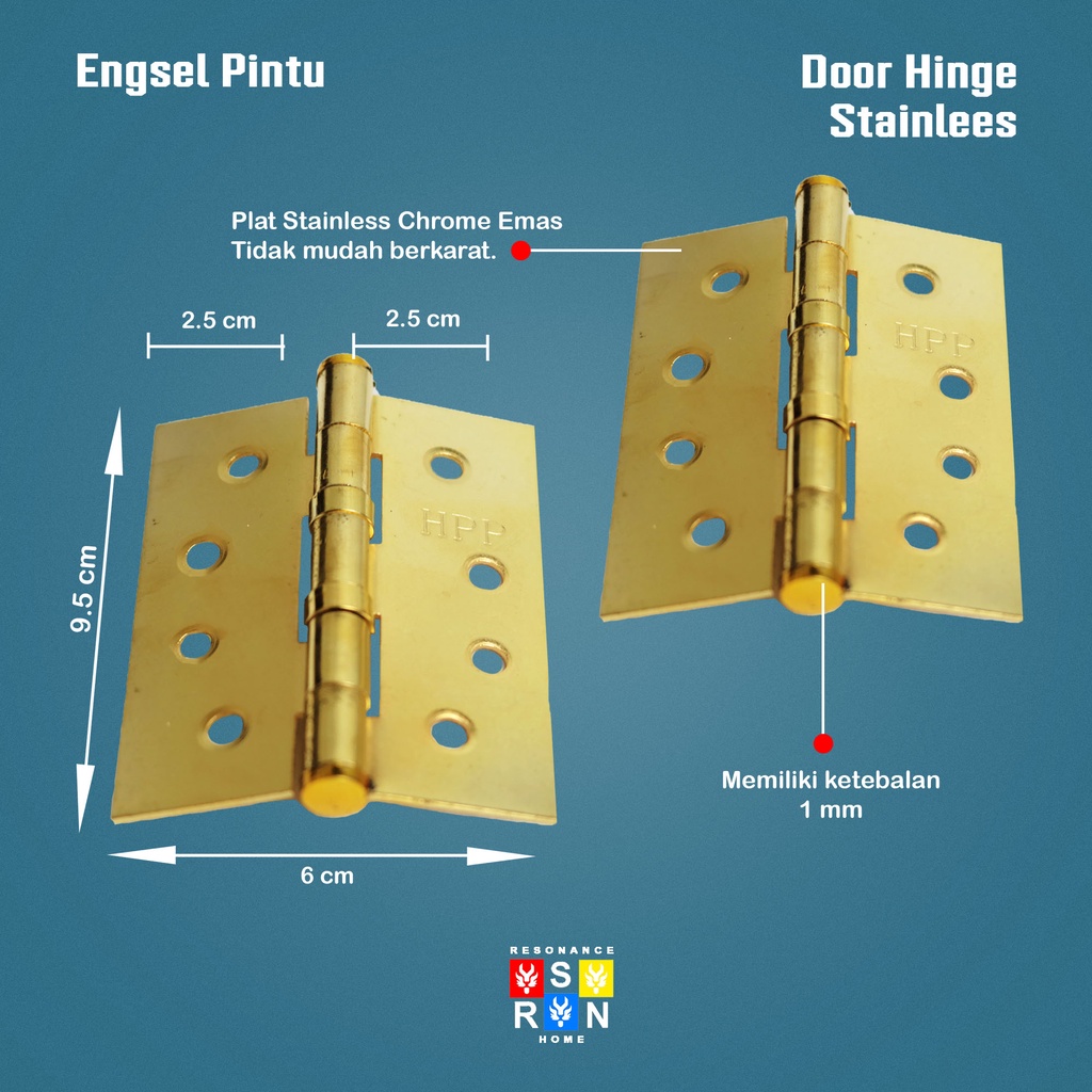 Engsel Pintu Kuning HPP 4 Inch Inci Jendela Tebal Resonance Home