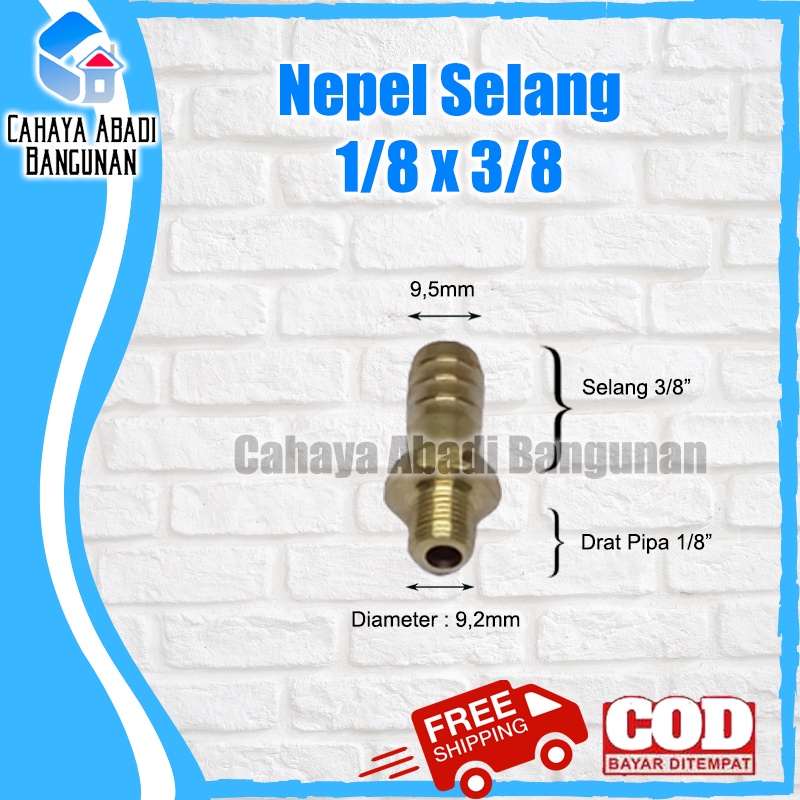 Nepel Selang 1/4 x 3/8 Inch Drat Luar Kuningan Sambungan Hose