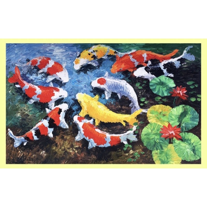 Lukisan kanvas ikan koi palet timbul berkualitas 135x85