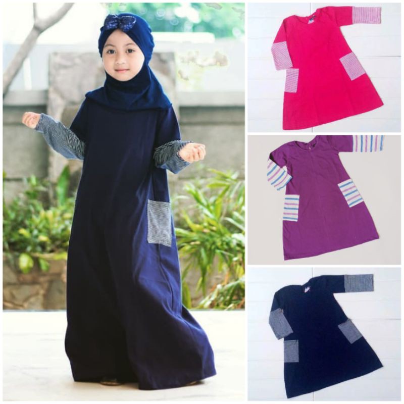 Gamis kaos anak sporty usia 1-12 tahun bahan kaos soft carded  adem