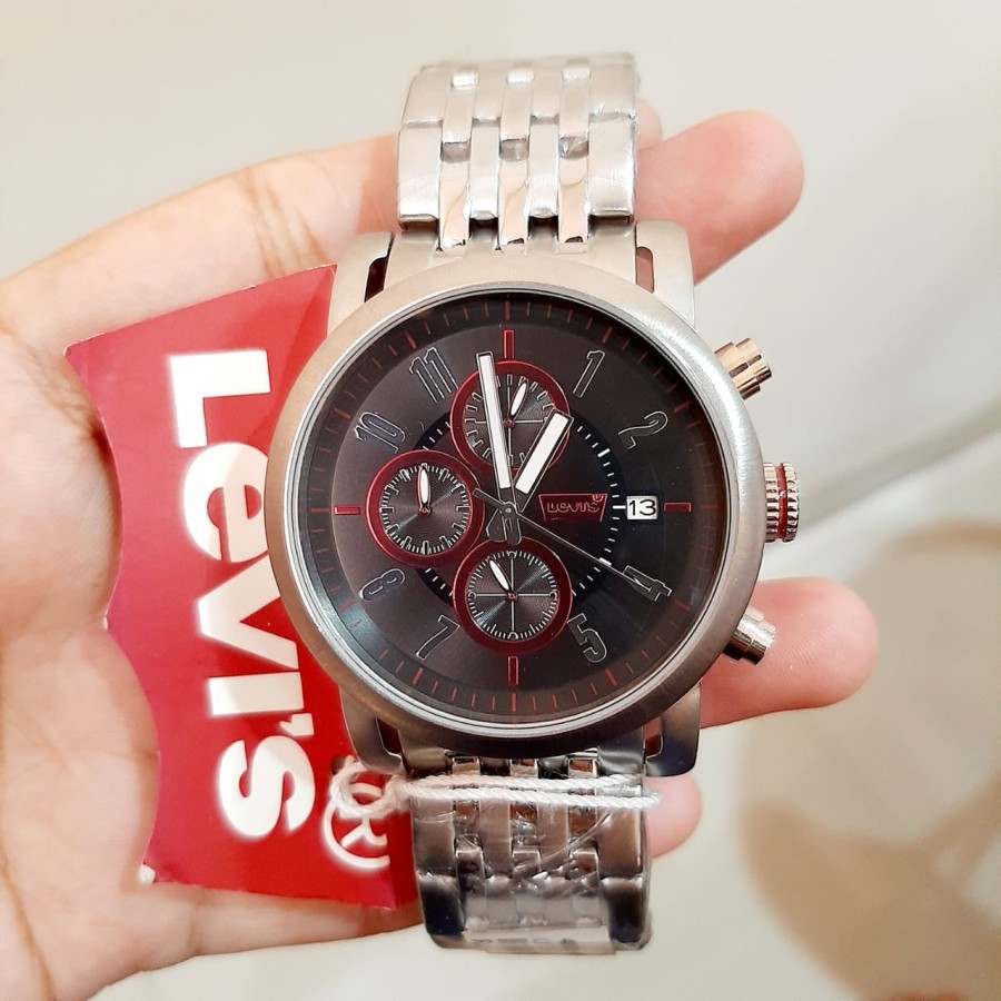 LEVI'S LEVIS LTJ1404 SILVER BLACK RED JAM TANGAN PRIA ORIGINAL ORI