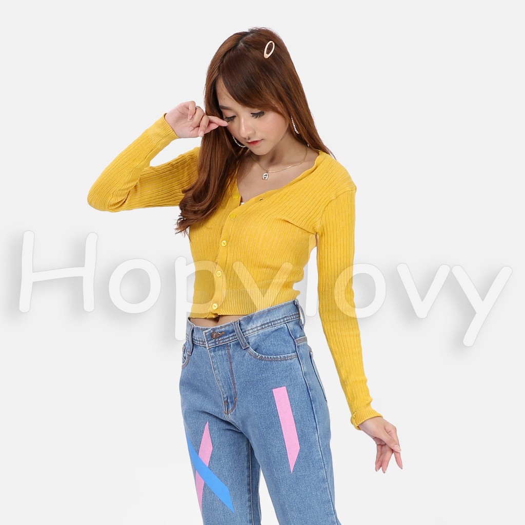 HOPYLOVY Cardigan Crop Rajut Wanita Joena