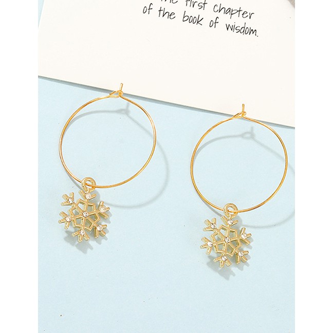 LRC Anting Hoops Fashion Gold Snowflake-studded Ring Stud Earrings D28017