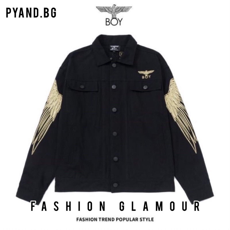 BOY27 JAKET JEANS BOY LONDON WINGS BORDIR GOLD IMPORT PRIA WANITA ASIA EROPA KOREA AMERIKA
