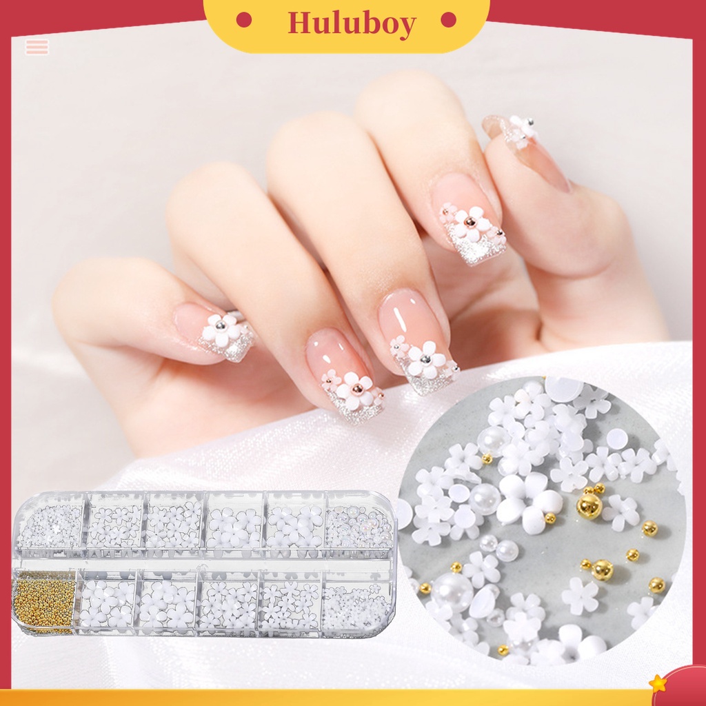 Huluboy Huluboy♡ Ornamen Kelopak Bunga Bahan Resin Warna Putih Untuk Dekorasi Manicure