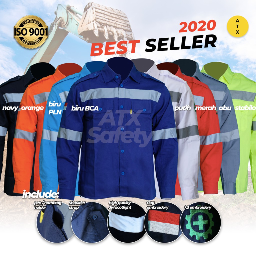 Wearpack Safety Baju Kerja Lapangan Lengan Panjang Merk ATX Abu Abu