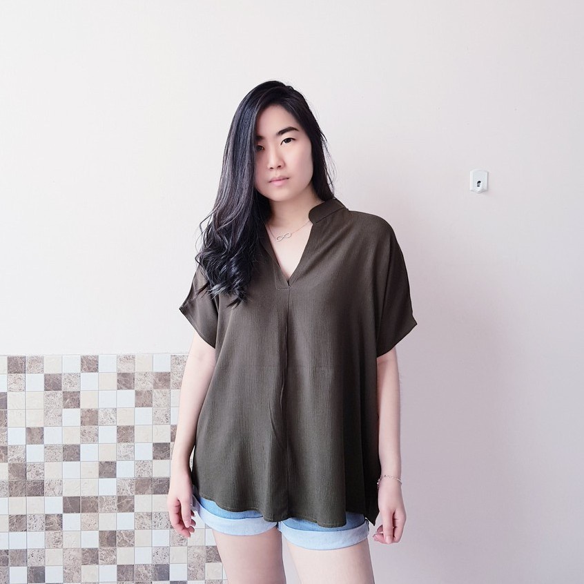 2904 CARITA OVERSIZE TOP BLOUSE BIGSIZE JUMBO FELICIA BLOUSE-Dark Green