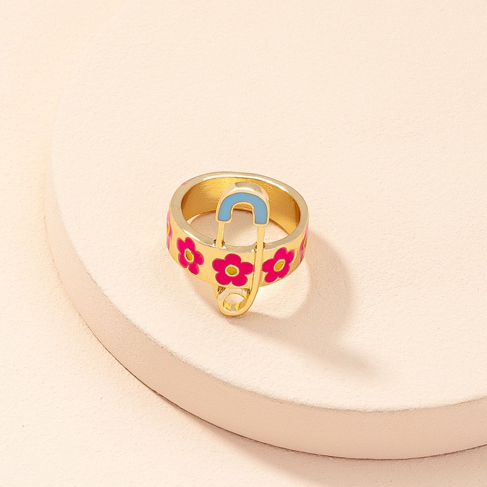 MXBEAUTY New Flower Pin Rings Vintage Fashion Jewelry Finger Rings Love Heart Numer 7 Women Men Sweet Korean Temperament Drip Oil