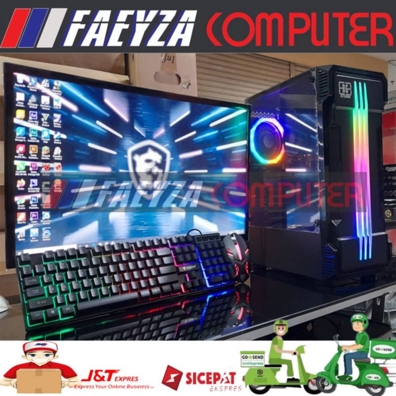 PC Gaming Fullset AMD Ryzen 5 5600G SSD 128GB lengkap LED 24 inc Keyboard Mouse GAMING