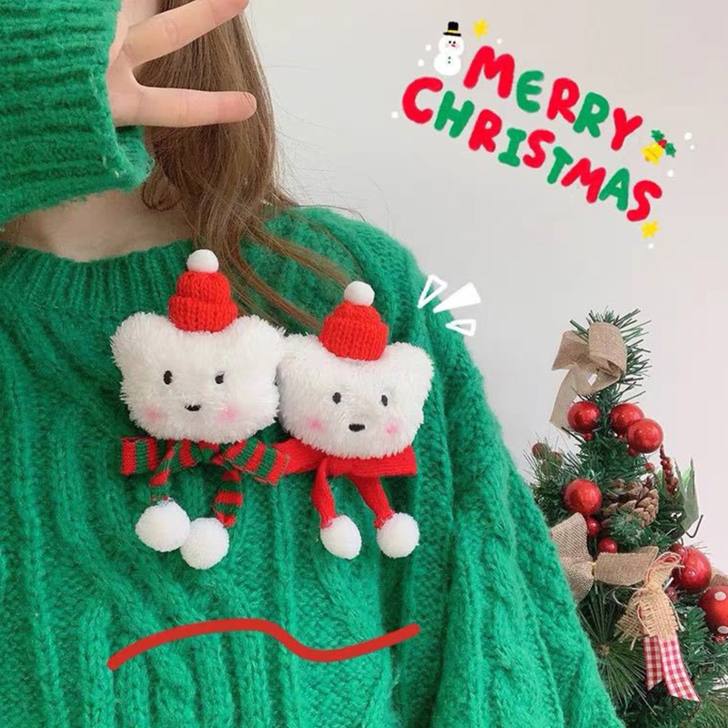 Bros Lencana Bentuk Beruang Bahan Plush Gaya Korea Untuk Ornamen Pakaian Natal