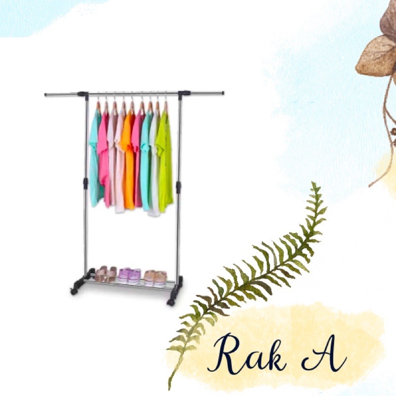 Rak A silver hitam estetik minimalis hanger gamis baju rak sepatu lemari plastik