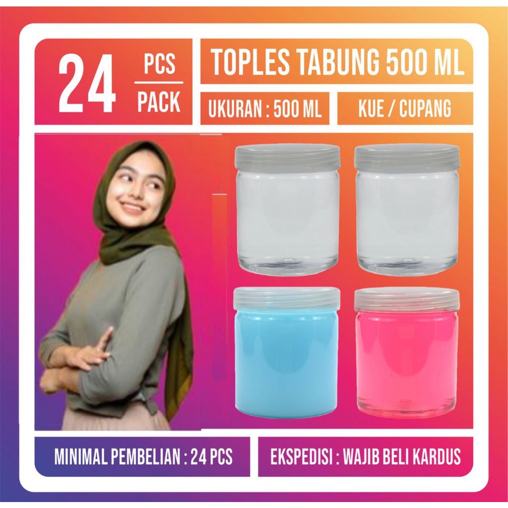toples plastik 500 ml/Tabung/cylinder/kue kering/Nastar-Hampers 24 pcs 1 Pack 500 ml 350 gr