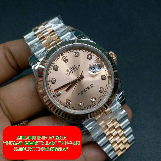 New Jam Pria Rolex Datejust Two Tone Lapis Emas Clone Garansi 1th