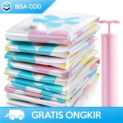 PLASTIK VACUM BAJU DAN POMPA 10PCS ZIPLOCK PAKAIAN BENING ORI WHISM