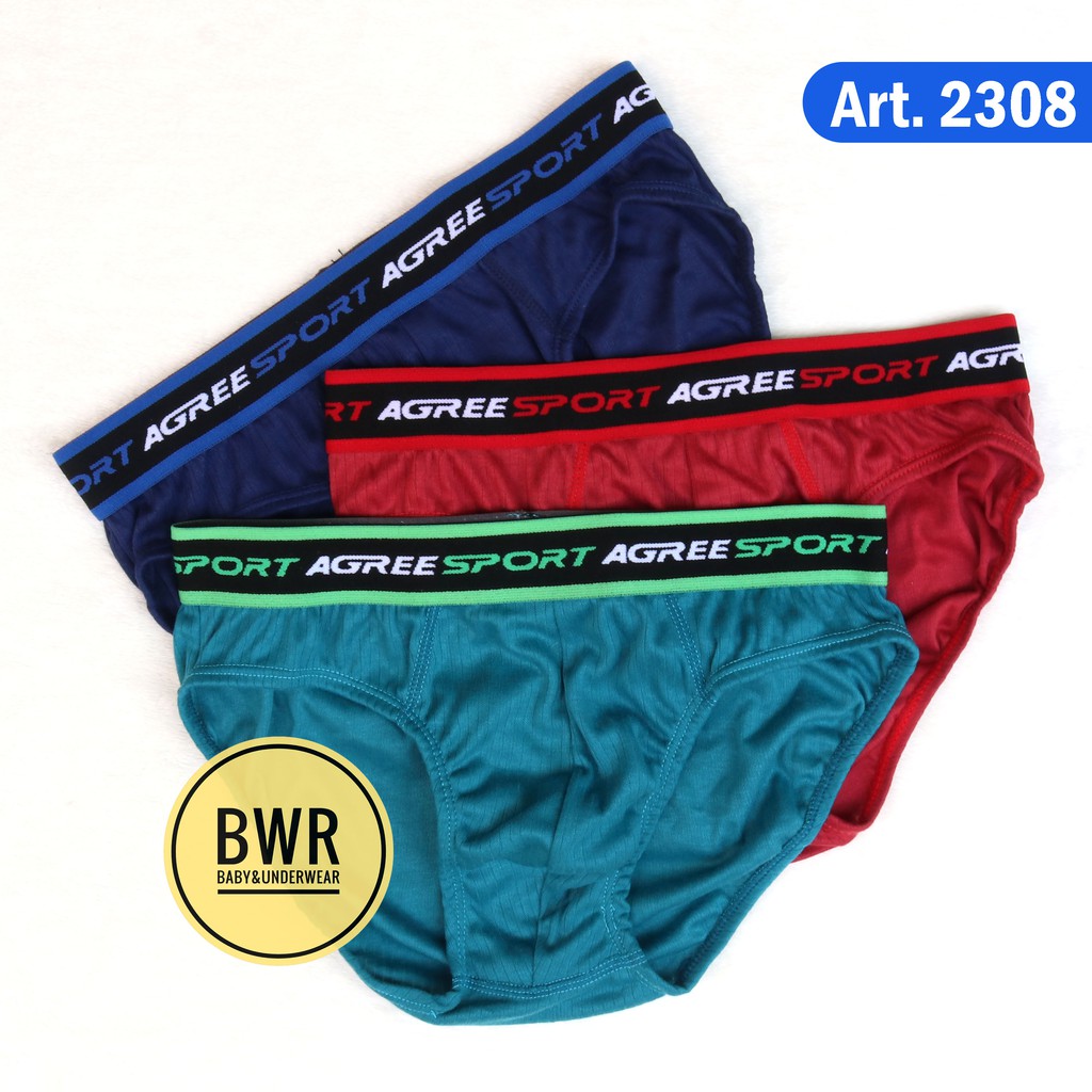 [ 3pc ] CD Agree Sport 2308 Biru Hitam | Celana Dalam Pria Sport Men's Brief - Bwr II N3 Q3