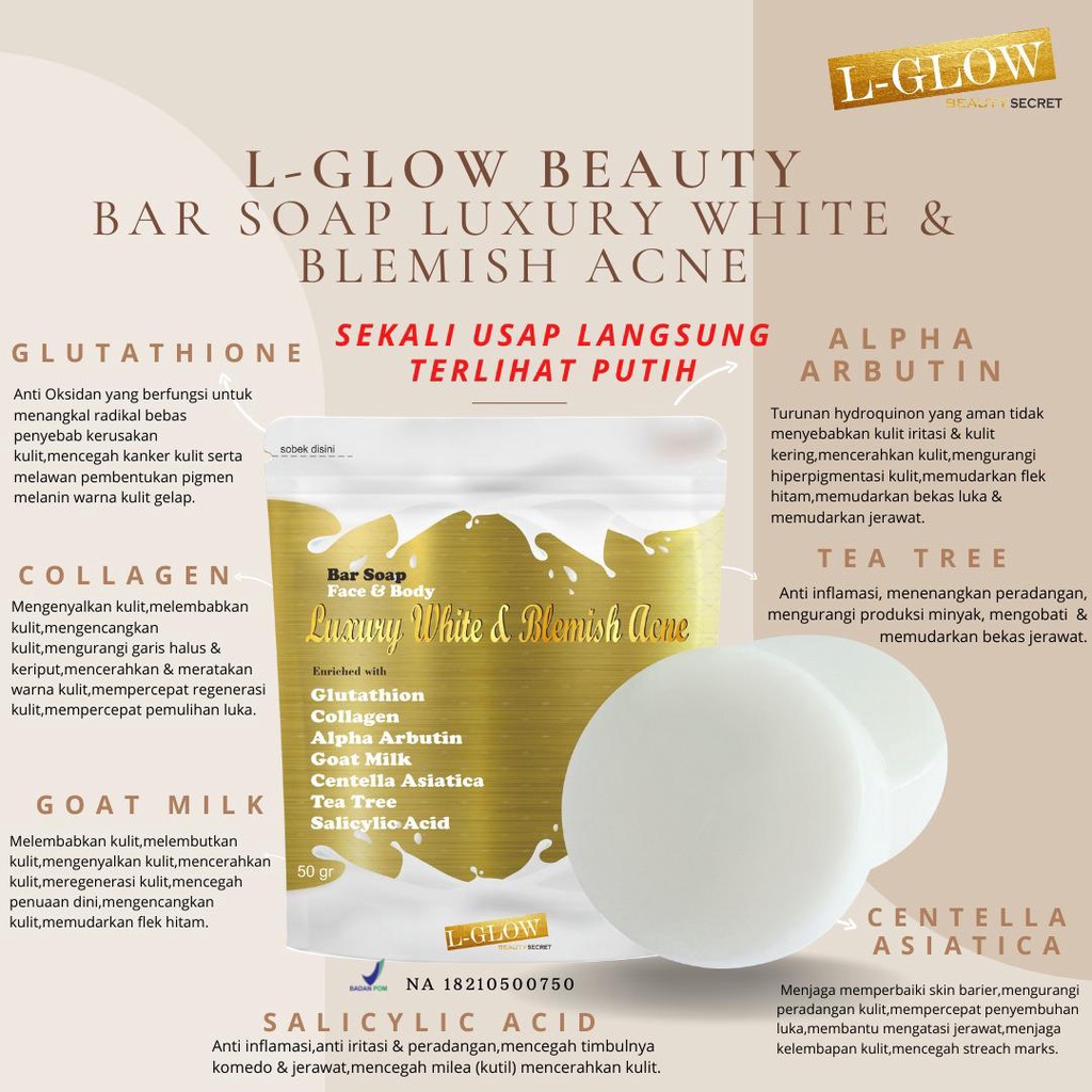 Sabun Kecantikan sabunpemutihbadan Lglow Bar Soap Luxury BPOM Halal ampuh memutihkanbadan