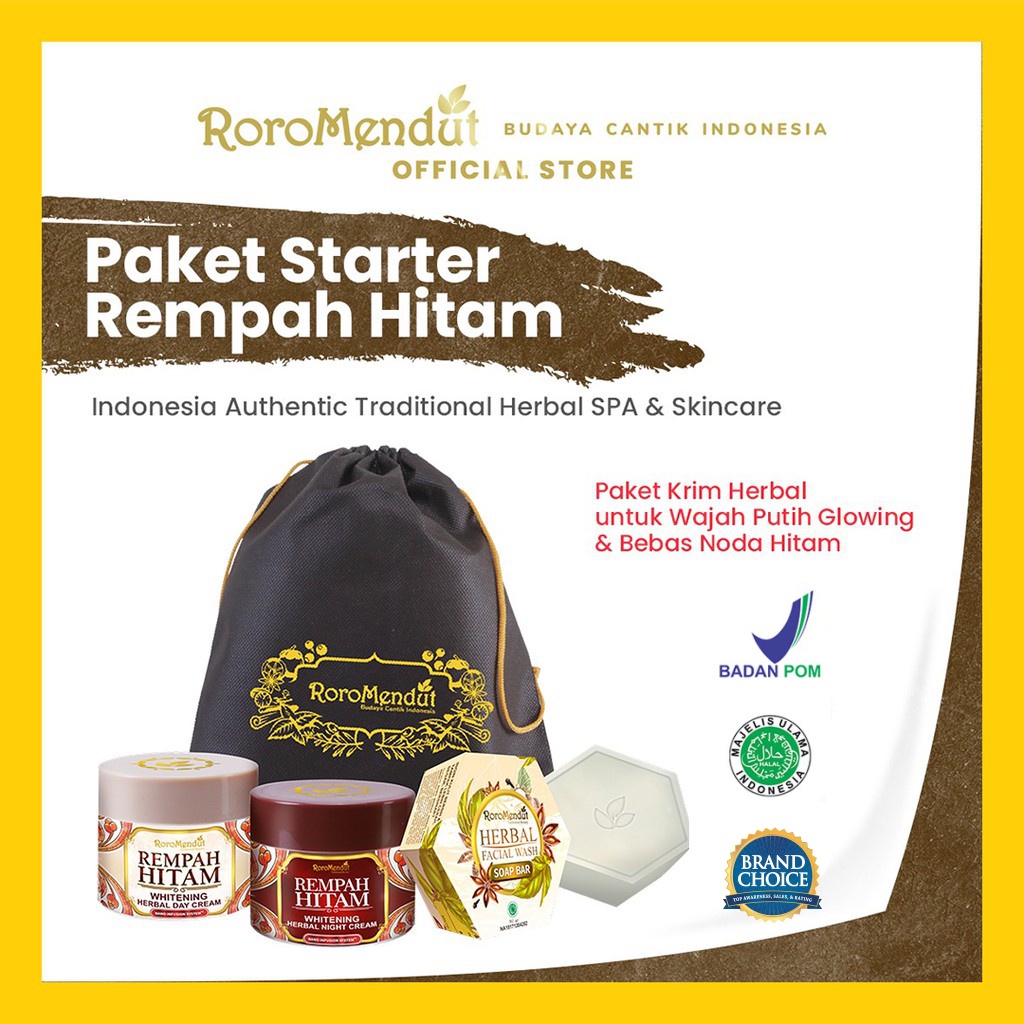 RORO MENDUT PAKET STARTER REMPAH HITAM CREAM DAY/NIGHT PEMUTIH WAJAH