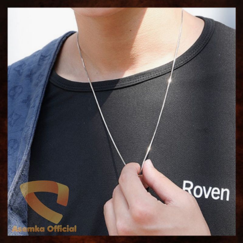 kalung titanium silver model kotak anti karat seumur hidup