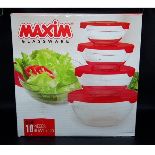 Maxim Glassware Toples Kaca 10pcs + Lid