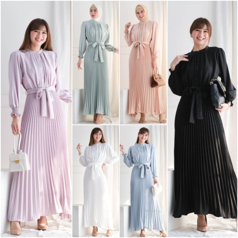 ❣️ SPECIAL PRICE ♡ PREMIUM ♡ ORIGINAL ! GAMIS GABRIELLE BUTTON LONG SLEEVE OBI PLISKET MAXI HIJAB DRESS ( BUSUI FRIENDLY )