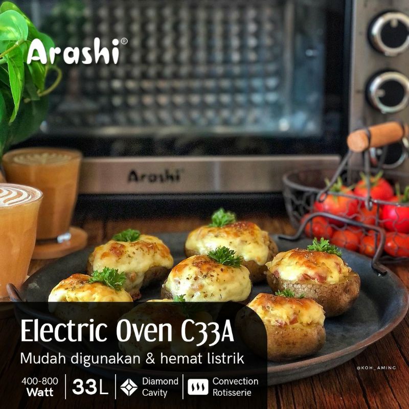oven listrik ARASHI 33 liter low watt - C 33A - body stainless - roti serries