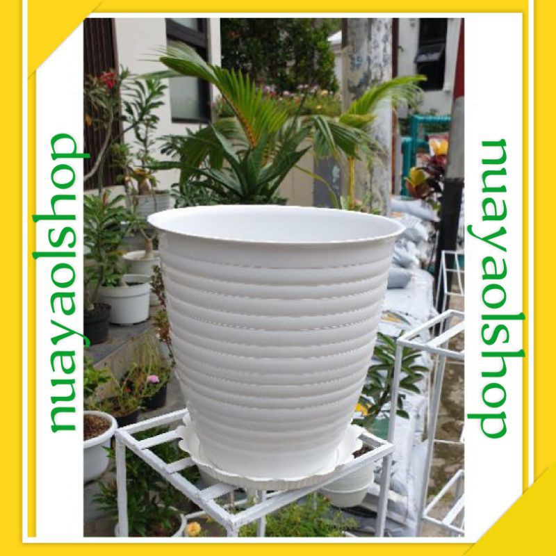 Pot Bunga Pot Bunga Murah Pot Bunga Putih Pot Bunga Plastik  Pot Motif Tawon Pot Putih + Tatakan
