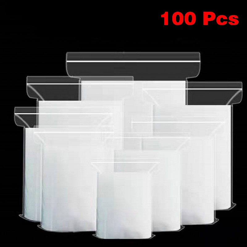 100pcs Kantong Plastik Ziplock Transparan Tebal Reusable Dengan Rantai Tarik/Hot Sale