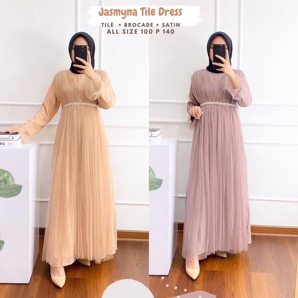 [ORI] Jasmyna Regumi Tile Dress Jumbo/Dress Tulle Ld 100 110/Dress Brukat Pesta/Dress Tile Seragaman/Dress Maternity