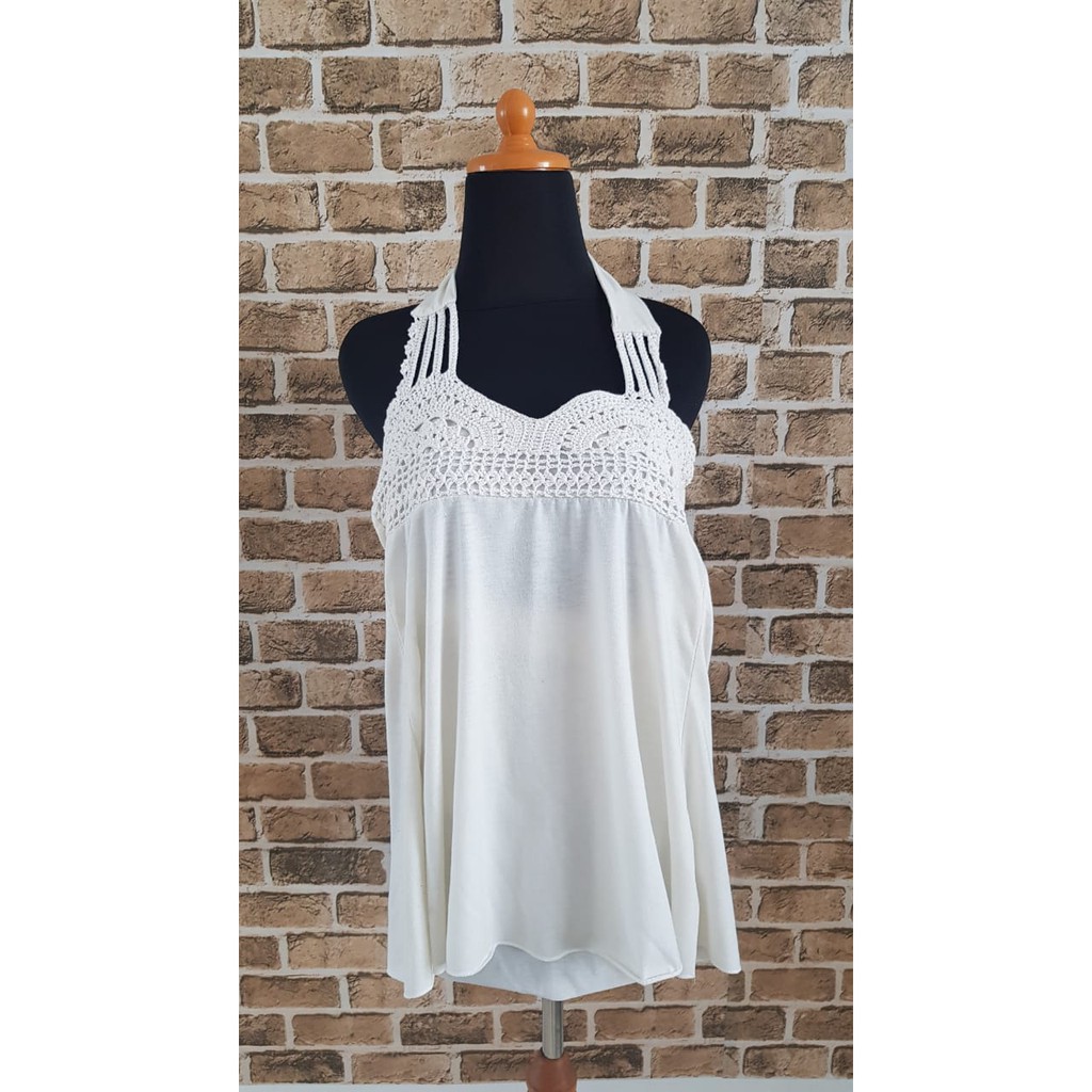 Baju Atasan Wanita Putih Polos Renda Atas Model TankTop Preloved Murah