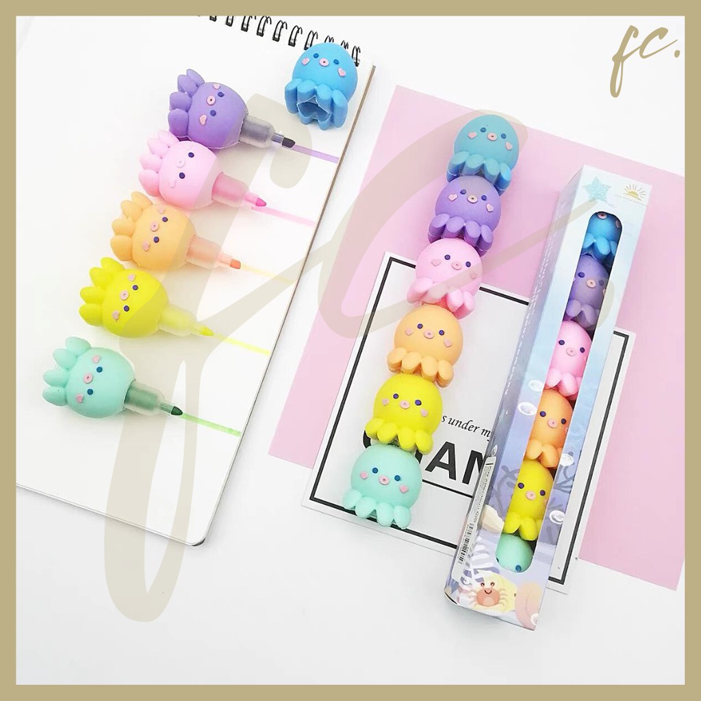 

Highlighter / Setabilo / Marker Susun Gurita Tako Mini Scoop Miniso Pastel Korean Japan Impor Grosir