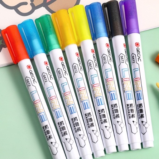 Outline Pen Line MARKER / Spidol Marker Tebal Gliter Mengkilap bisa untuk Buku Hitam / Marker Kilap 8 in 1 / Spidol Warna Mengkilap / Marker Warna-Warni Glitter