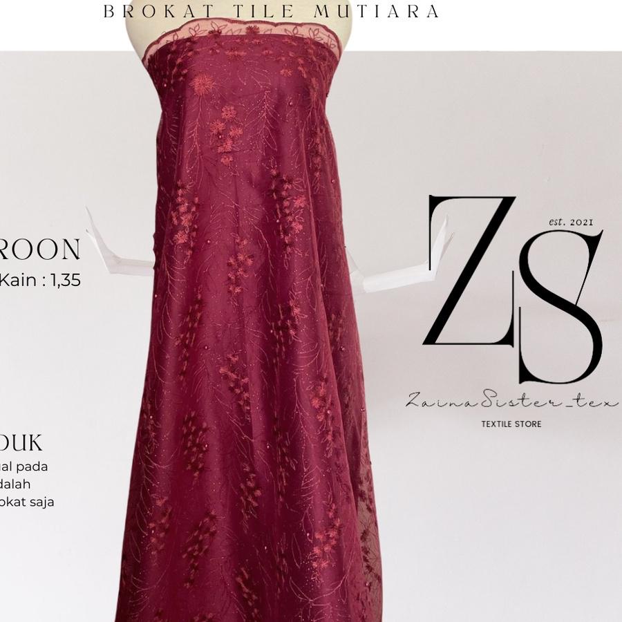 Terjangkau Bahan Kain Kebaya Brukat Brokat Tile Mutiara Charlotte Warna Merah Marun Maroon