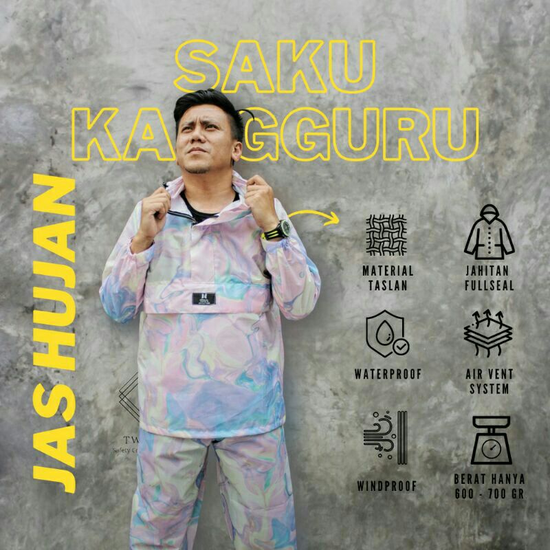 Jas Hujan TWINS19 Jas Hujan Saku Kangguru Pria Wanita Dewasa Bahan Anti Air