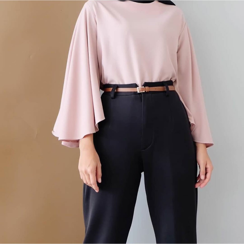 Blouse Wanita Korean Style Trum Blouse Bahan Moscrafe Pakaian Wanita Kekinian Baju Atasan Wanita Terbaru 2023 Kekinian Viral Blouse Hitam Jumbo