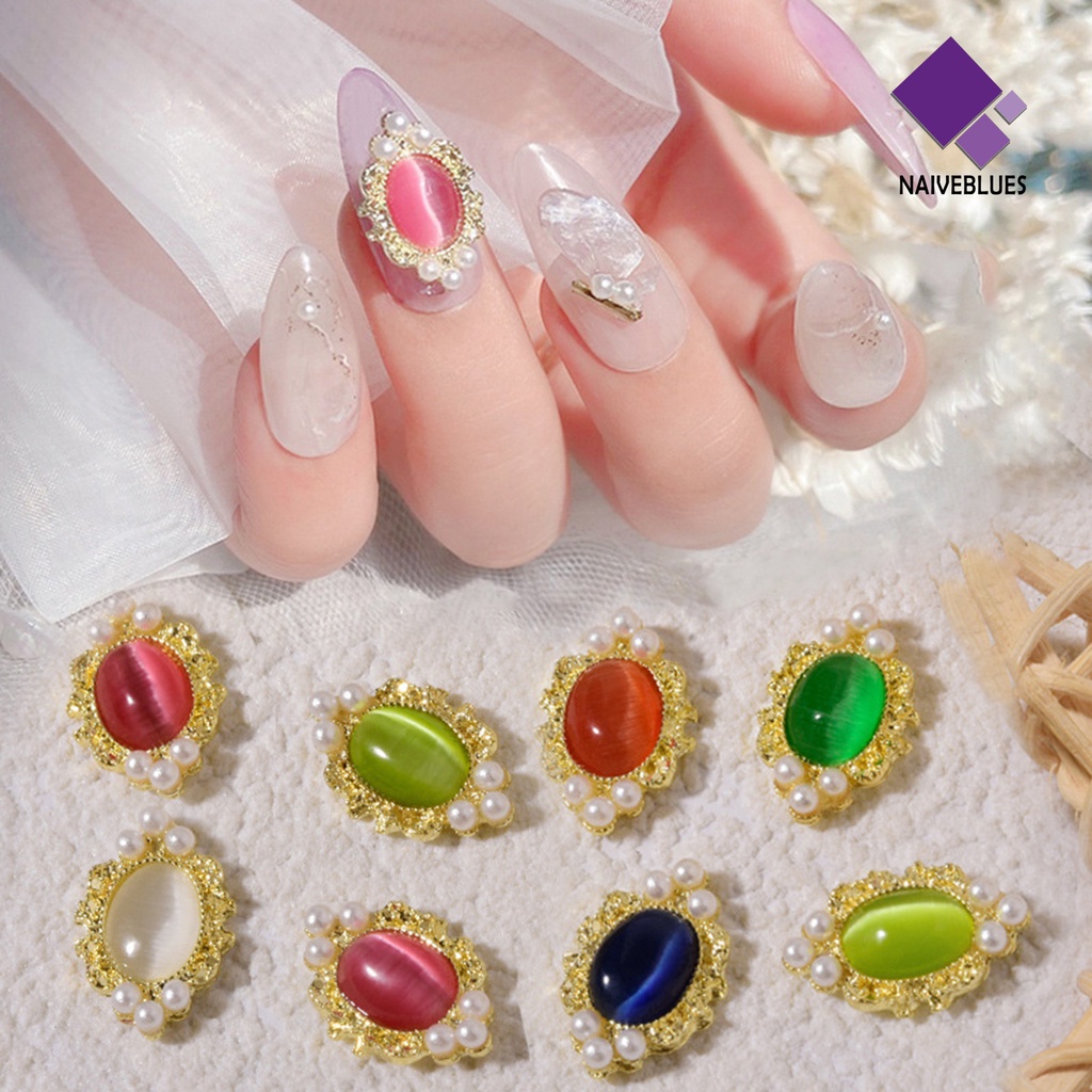 Naiveblue &gt; 5Pcs / Set Berlian Imitasi Mata Kucing Untuk Dekorasi Nail Art DIY