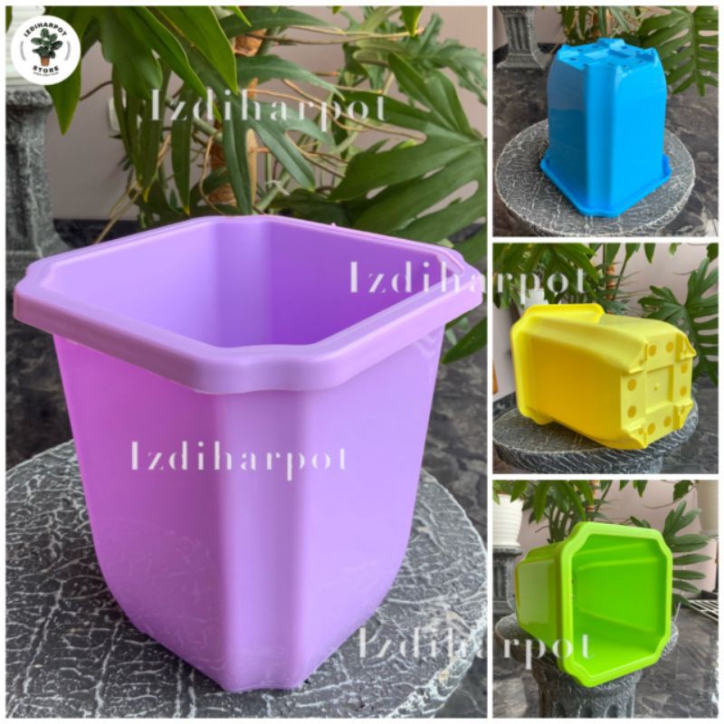 Pot bunga tanaman NKT terra kotak warna warni 16,5cm(fullcolour) - NKT TERA