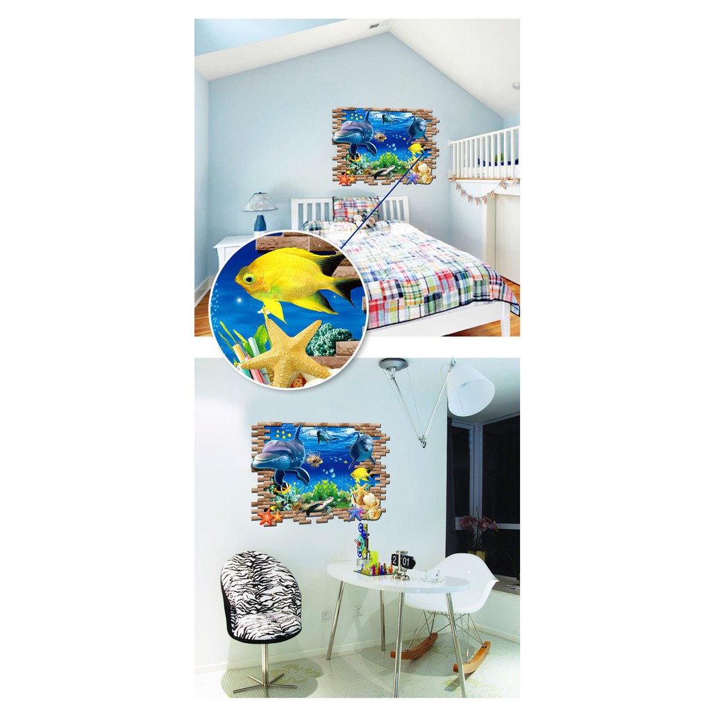 RELIZA WALL STICKER JENDELA 2D 3D IKAN LUMBA LUMBA FISH DOLPHINS STIKER DINDING AY9706