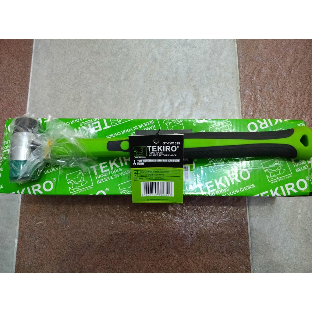 TEKIRO palu kombinasi plastik &amp; karet 25mm 2 way hammer green &amp; black