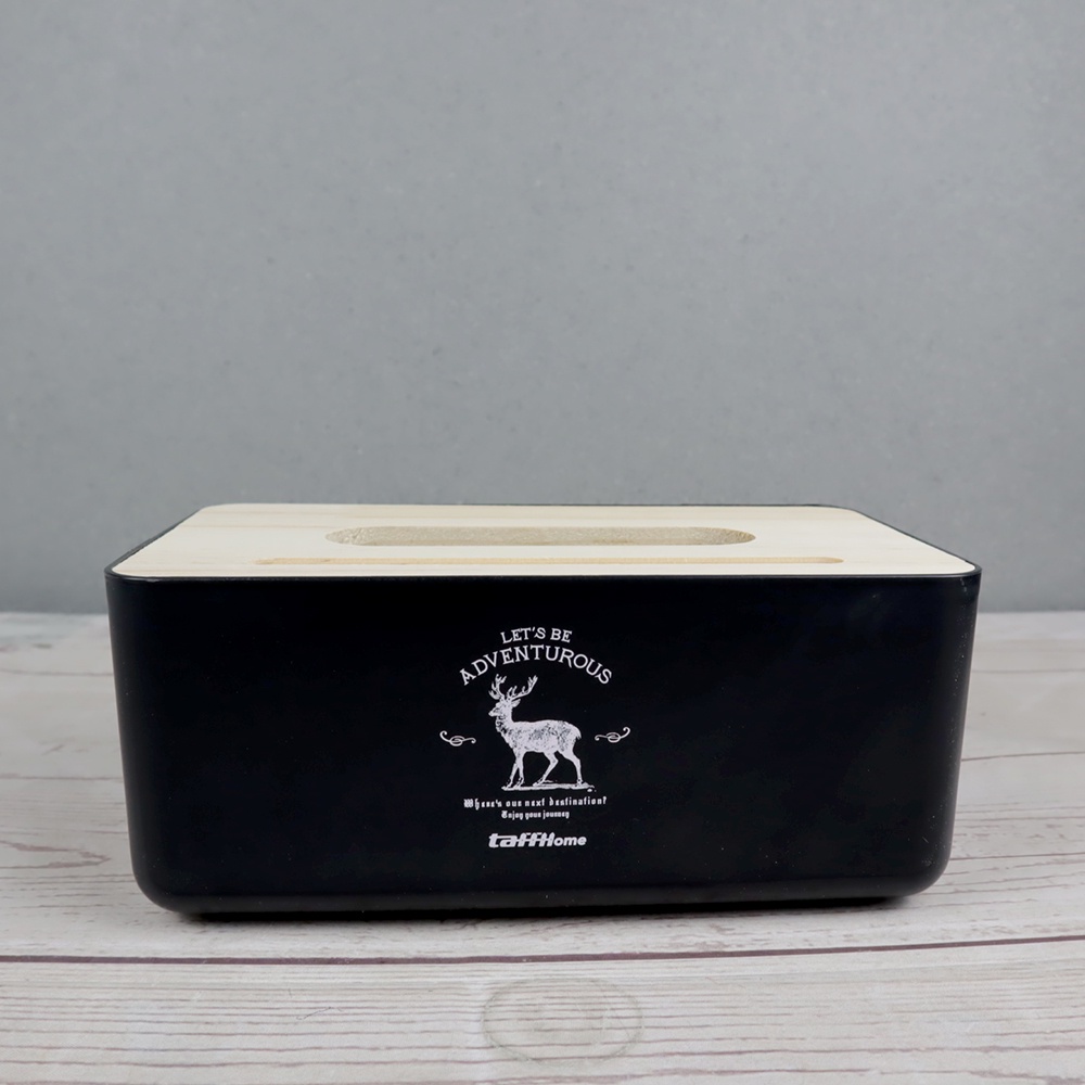 g8c taffhome kotak tisu kayu solid wooden tissue box - zj007 - black Or-i