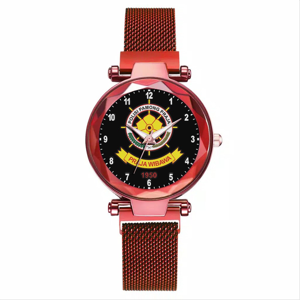 Jam Tangan Wanita Custom - POLISI PAMONG PRAJA MOTIF 2 Free Box &amp; Batre Cadangan