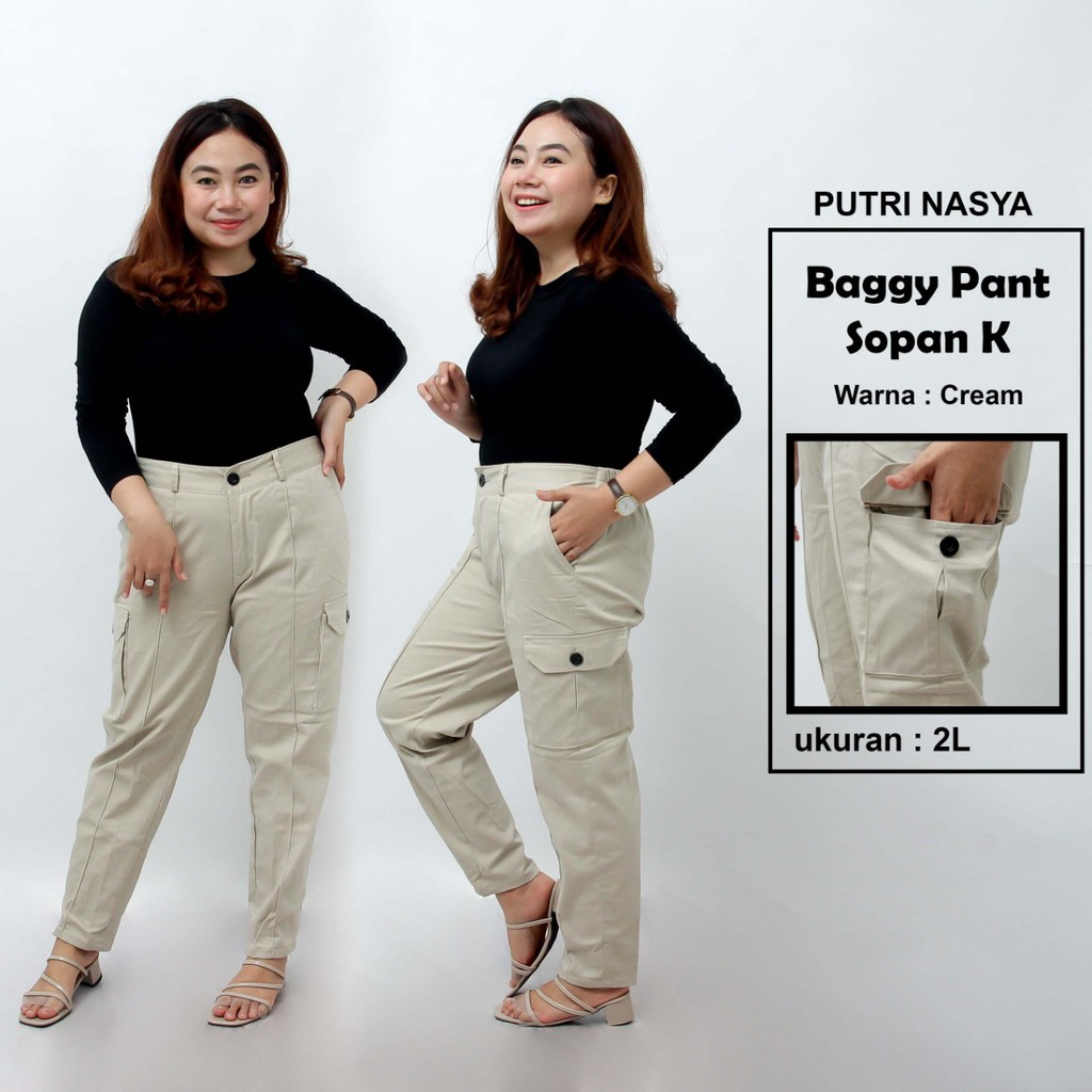 CELANA BIG SIZE SOPAN K XXXL XXXXL XXXXXL XXXXXXL JUMBO BAGGY PANTS CREAM MOCA CAPUCINO ABU HITAM / Celana Kantor Wanita Jumbo / Celana Bigsize Kerja Wanita / Celana Karet Kekinian Model Terbaru / Celana Bahan Formal Super Big