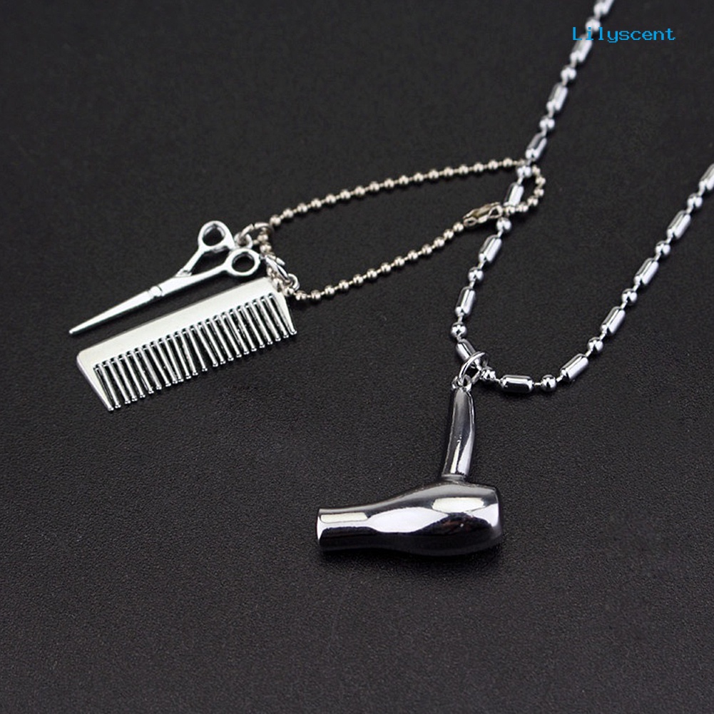 Kalung Rantai Liontin Hair Dryer Gunting Sisir Untuk Unisex