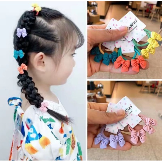 Ikat Rambut Korea Anak Perempuan Model Pita Aksesoris ikat Rambut Wanita 1 Set 2 Pcs Karet Elastis import AK134