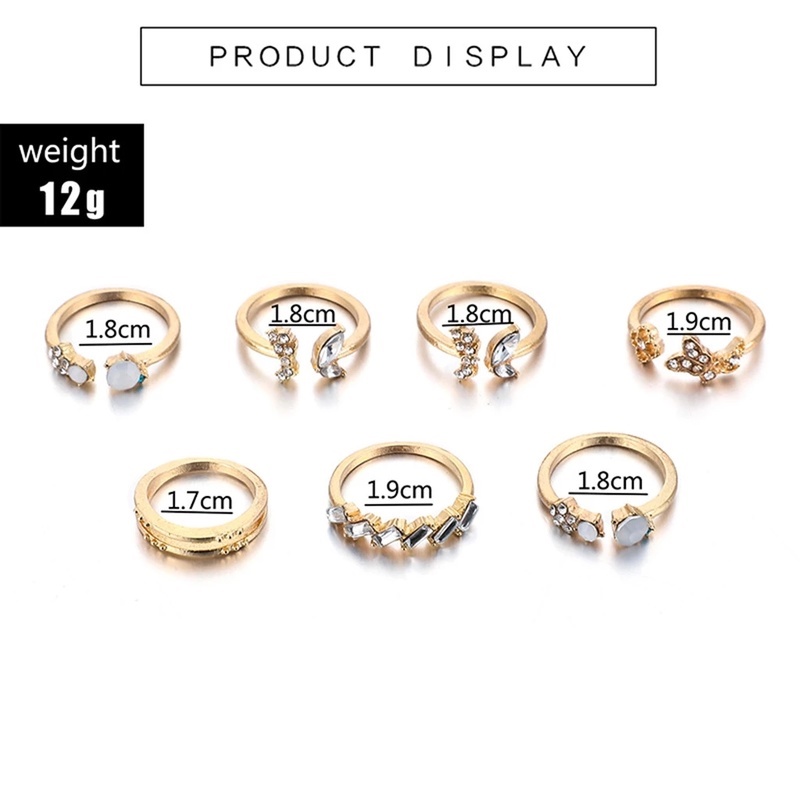 7pcs / Set Cincin Bentuk Bunga Butterfly Aksen Kristal Gaya Vintage Untuk Wanita