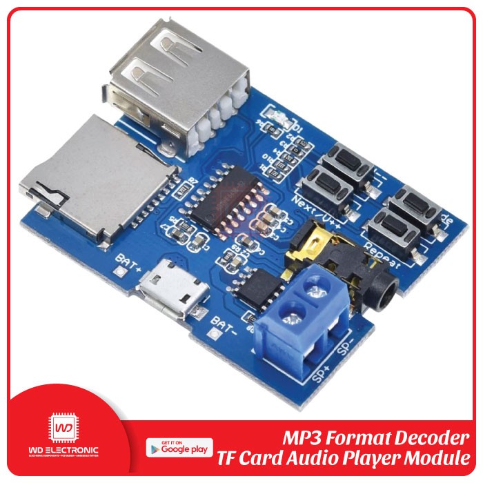 MP3 Player Decoder Module with Self-Powered TF Card