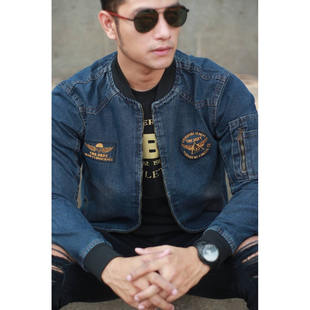 Jaket bomber distro the berry orginal Jaket pria pakaian pria bahan jeans Stretch all size fit L-XL