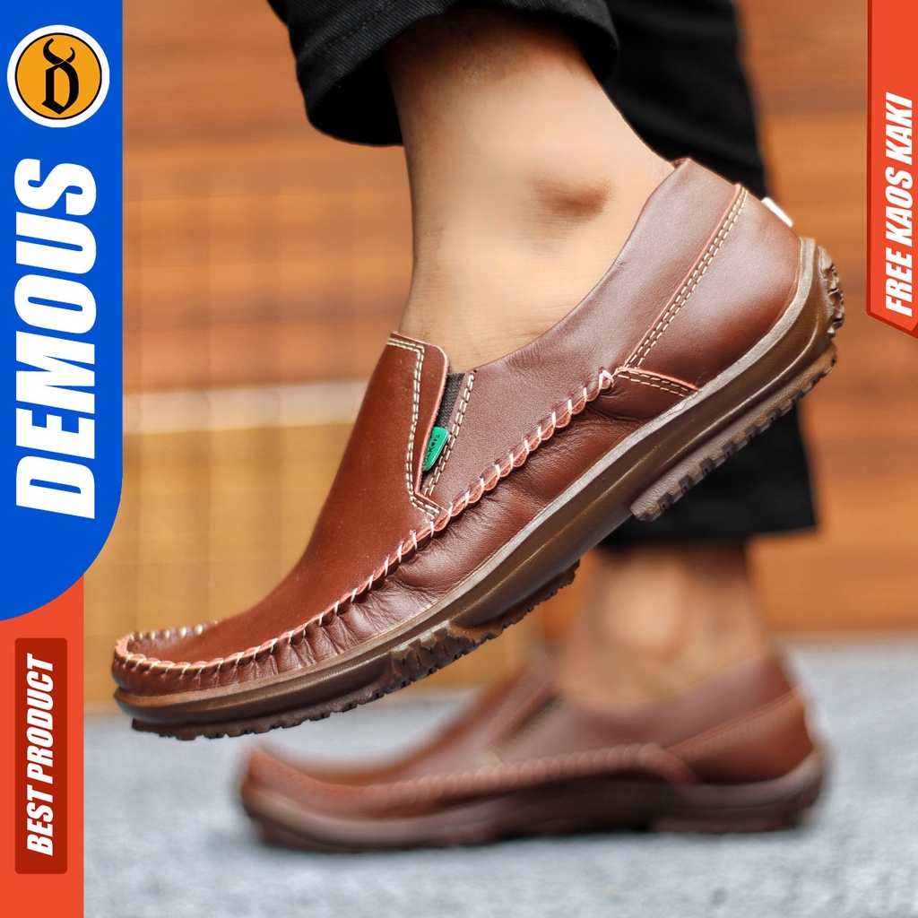 Sepatu Slip On Pria Sepatu Casual Pria Formal Kulit Asli Sepatu Pantofel Kerja Kantor Kuliah Kondangan Sepatu Slop Pria Sepatu Hitam Pria DEMOUS SLIDERZ