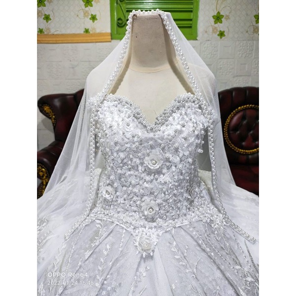 GAUN PENGANTIN BALLGOWN PUTIH PAYET MEWAH