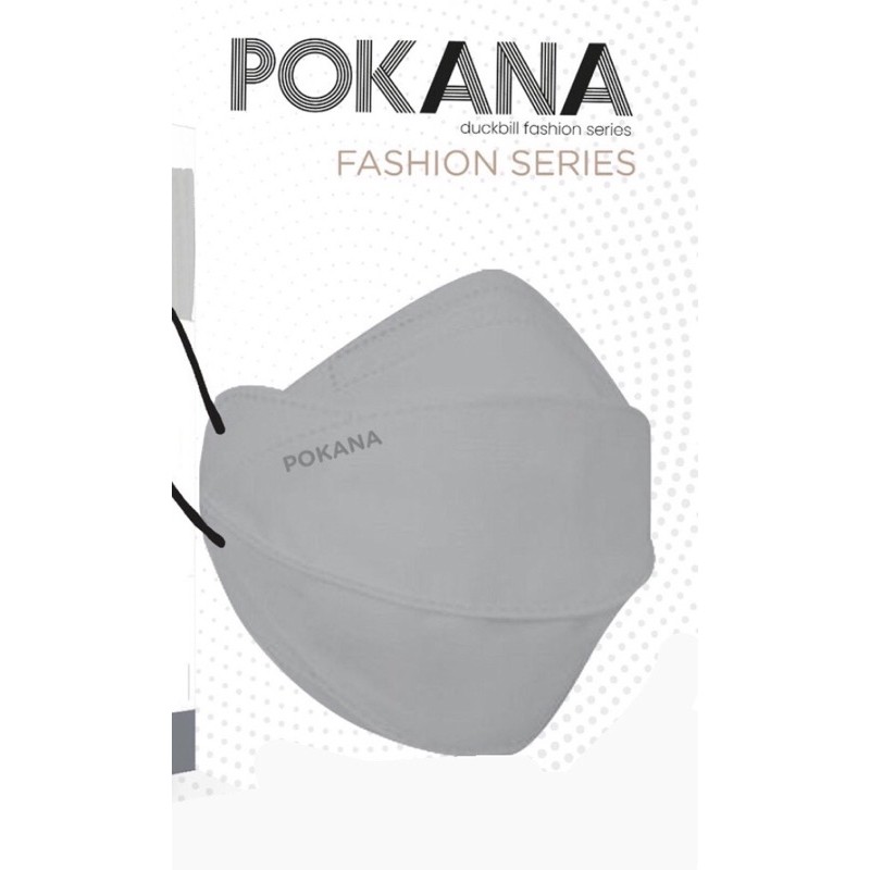[ ECER / SATUAN - FASHION SERIES ] Pokana Duckbill Earloop Medical Mask 4PLY Masker Dewasa Eceran-Grey - Tali Black
